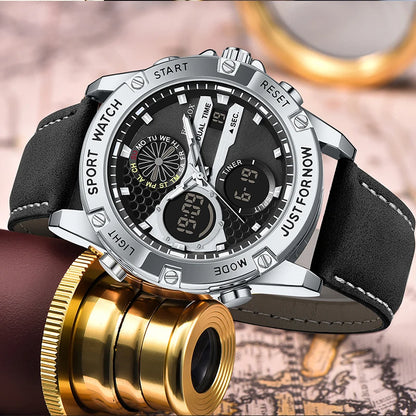 FOXBOX Relojes de lujo de moda para hombre, reloj de pulsera luminoso resistente al agua con fecha y doble horario para hombre, relojes de cuarzo para hombre, relojes masculinos