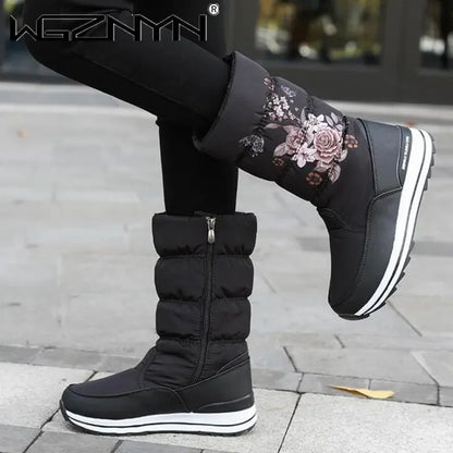 Botas de nieve para mujer, botas de invierno con plataforma, botas gruesas de felpa, impermeables y antideslizantes, zapatos de invierno de moda para mujer, botas cálidas de piel para mujer