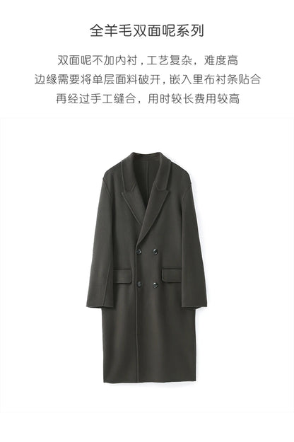 Autumn Winter New 100% Wool Double-sided Wool Coat Men's Korean Suit Collar Wide Fluffy Woolen Coat Simple and Luxurious
