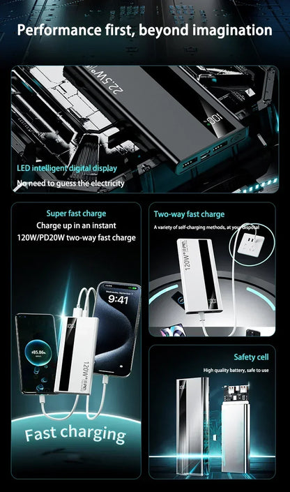 Banco de energía Xiaomi de 500.000 mAh, 120 W, carga ultrarrápida, batería externa de alta capacidad, cargador portátil para iPhone y Samsung.