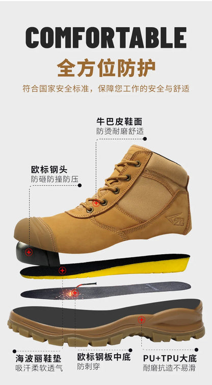 ROCKROOSTER Zapatos de senderismo para hombre, botas de caza impermeables, zapatos de seguridad de cuero, botines tácticos, zapatos de trabajo, zapatillas deportivas con punta de acero