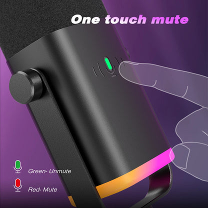 Micrófono dinámico FIFINE USB/XLR con botón de silencio táctil, conector para auriculares, controles de E/S, para mezclador de PC PS5/4, micrófono para juegos Ampligame AM8