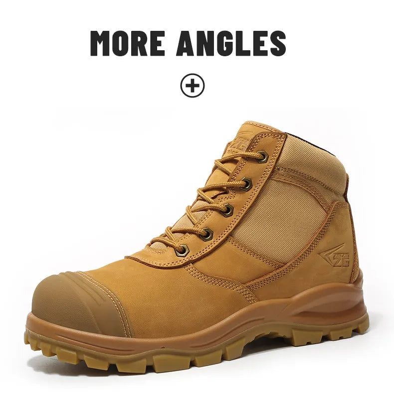 Botas de seguridad de lujo de caña alta en piel de vacuno para hombre, con puntera de acero, protección antiimpactos y antipinchazos, resistentes al desgaste.