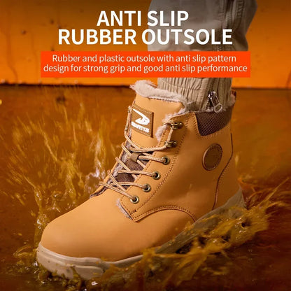 Botas de seguridad para el trabajo para hombre, cálidas y resistentes al agua, con punta de acero, para invierno, 2024