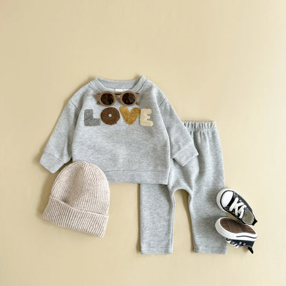 Ropa para bebé recién nacido, conjunto infantil, sudadera para niño y niña, primavera y otoño, top y pantalones con letras de manga larga, conjunto de 2 piezas para niños