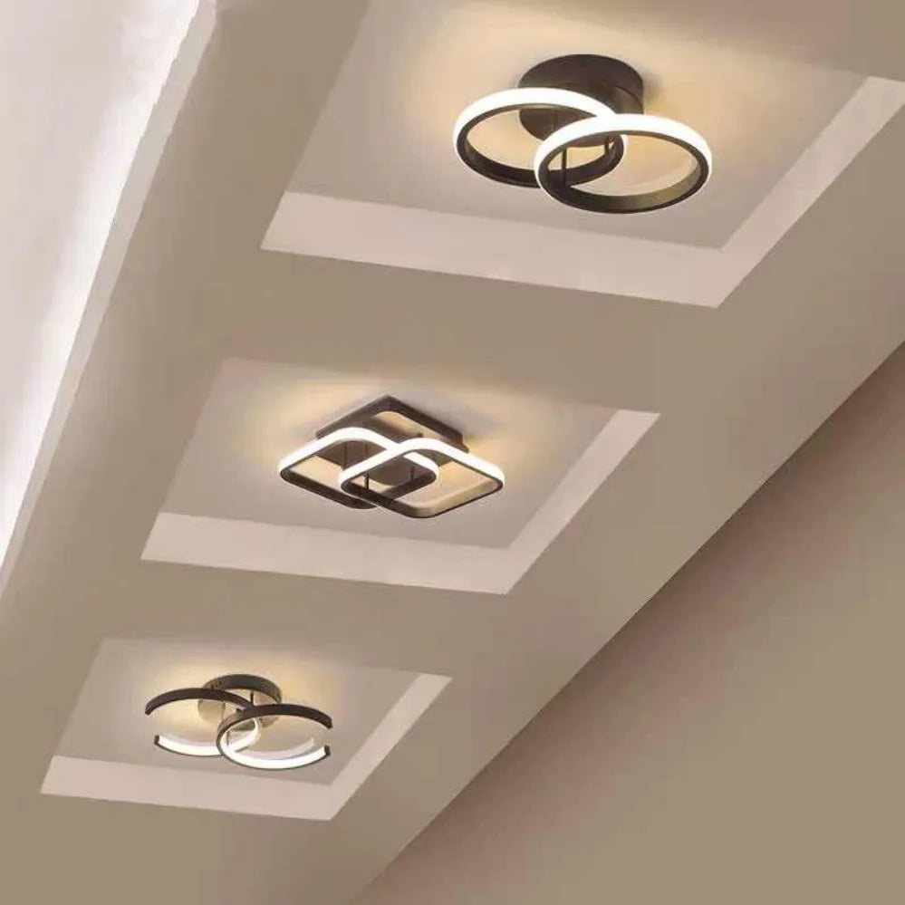 Lámpara de techo LED moderna de 2 anillos con diseño creativo. Ideal para interiores: pasillo, balcón, oficina.