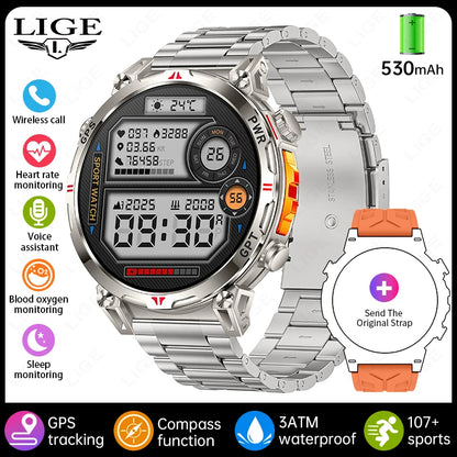 Reloj inteligente con GPS para hombre, pulsera deportiva con control del ritmo cardíaco, Bluetooth, llamadas, 530 mAh, resistente al agua hasta 3 ATM, 2025