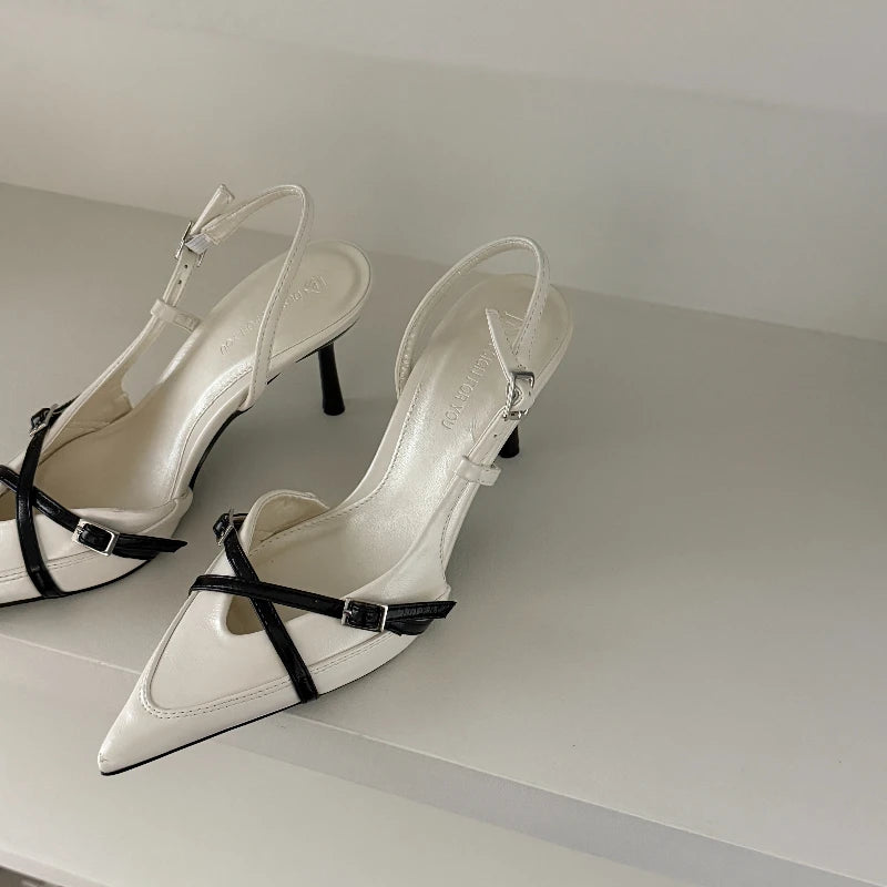 2025 New Women's Sandals Trendy Buckle Designer Summer Elegant Pointed Toe Pumps High Heels Outdoor Banquet Slingback Shoes