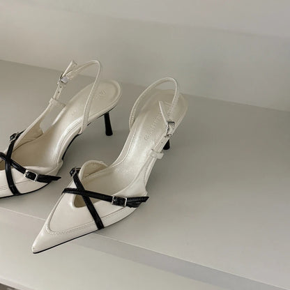 2025 New Women's Sandals Trendy Buckle Designer Summer Elegant Pointed Toe Pumps High Heels Outdoor Banquet Slingback Shoes