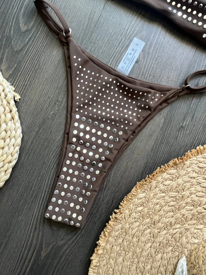 Bikini de diamantes 2025, bañador sexy para mujer, bikini bandeau con efecto push up, bañador femenino brillante, traje de baño floral, ropa de playa