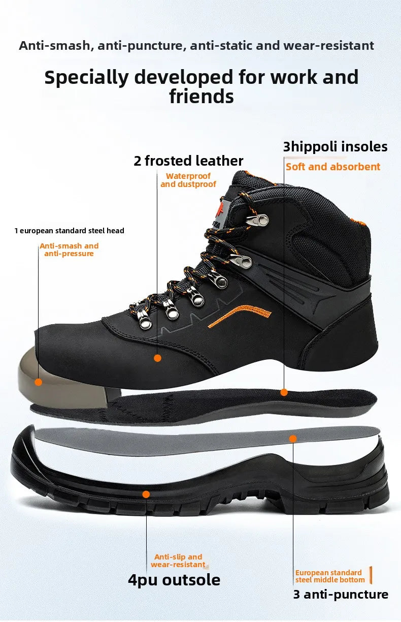 Zapatos de trabajo de cuero antiestáticos, de protección laboral, antiaplastamiento, antipinchazos, antideslizantes, antipolvo y resistentes al desgaste para hombre.