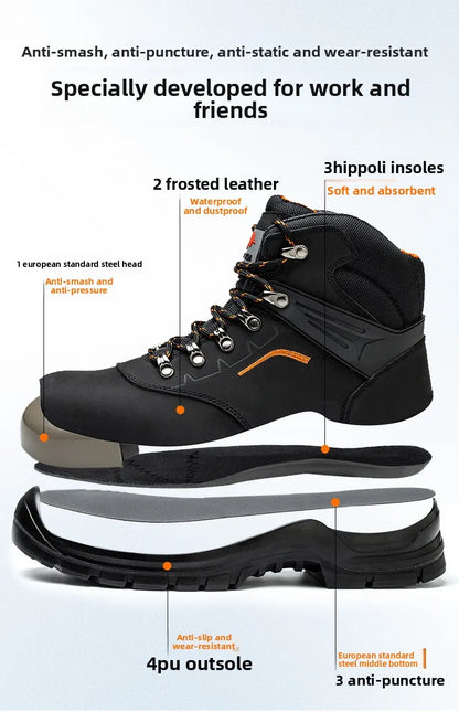 Zapatos de trabajo de cuero antiestáticos, de protección laboral, antiaplastamiento, antipinchazos, antideslizantes, antipolvo y resistentes al desgaste para hombre.