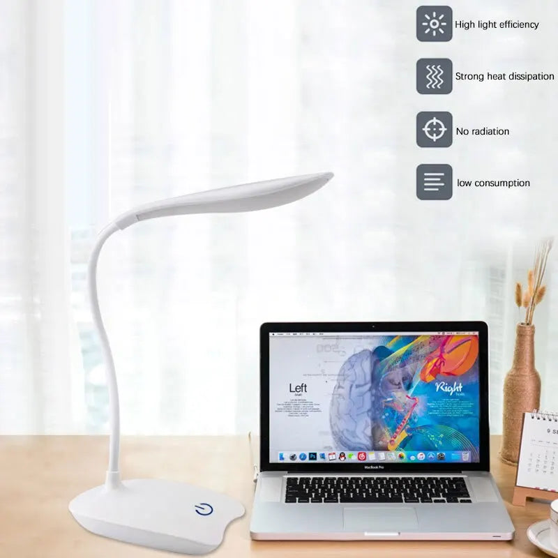 Lámpara de escritorio LED recargable por USB, luz de noche para dormitorio, lámpara de lectura para estudiantes, protección ocular