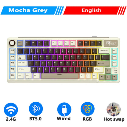 RK ROYAL KLUDGE L75 Teclado mecánico personalizable con cinco teclas de acceso directo, estructura de junta, retroiluminación RGB de tres modos, teclado para gamers