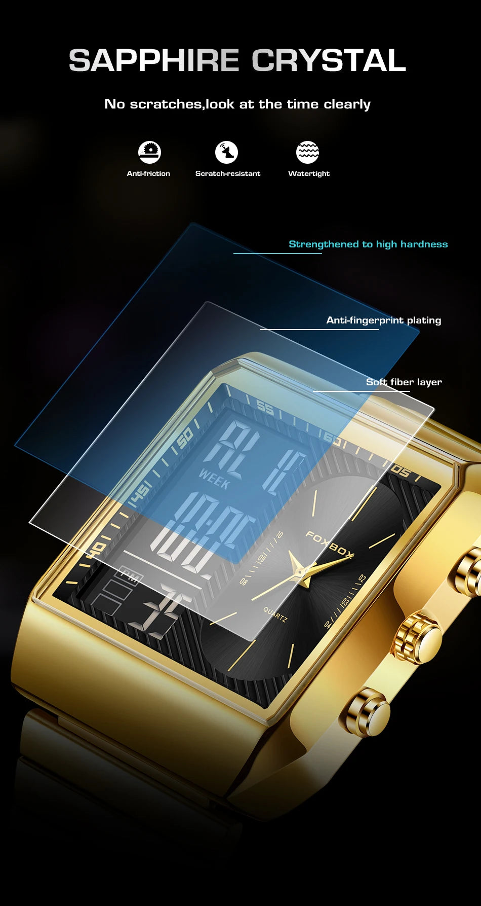 LIGE - Reloj digital cuadrado de moda para hombre, informal, deportivo, resistente al agua, de cuarzo, cronógrafo de lujo de la mejor marca FOXBOX