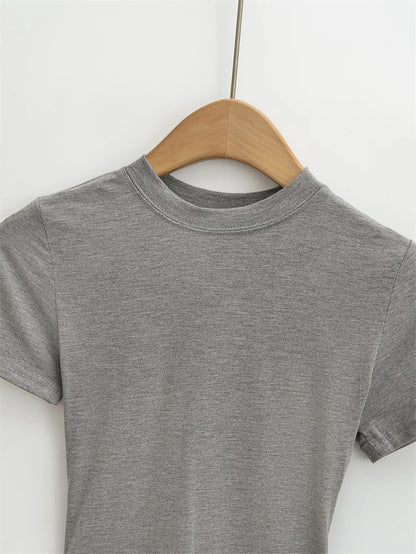 Camiseta informal de alta calidad para mujer, blusa sexy ajustada de manga corta, tendencia de moda, ropa lisa, tops Y2K, 2024