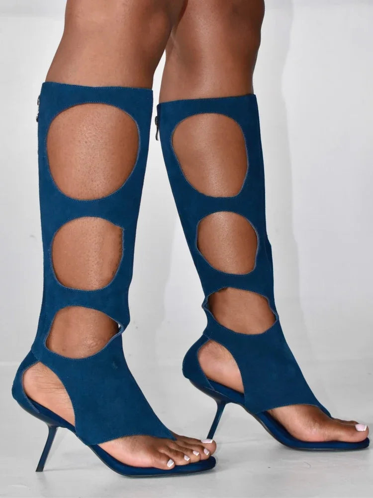 Botas de lujo para mujer (2025) | Tacón de aguja recortado con crin de caballo auténtica y cremallera trasera | Zapatos de vestir para fiestas de noche y club