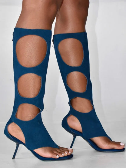 Botas de lujo para mujer (2025) | Tacón de aguja recortado con crin de caballo auténtica y cremallera trasera | Zapatos de vestir para fiestas de noche y club