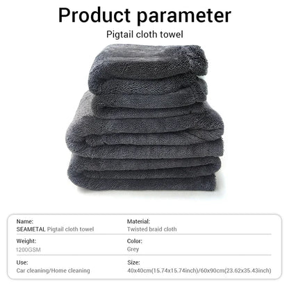 Toalla de microfibra para limpieza de autos de 1200 g/m²/600 g/m², de doble cara, súper absorbente, resistente a rayones y con pelusa suave.