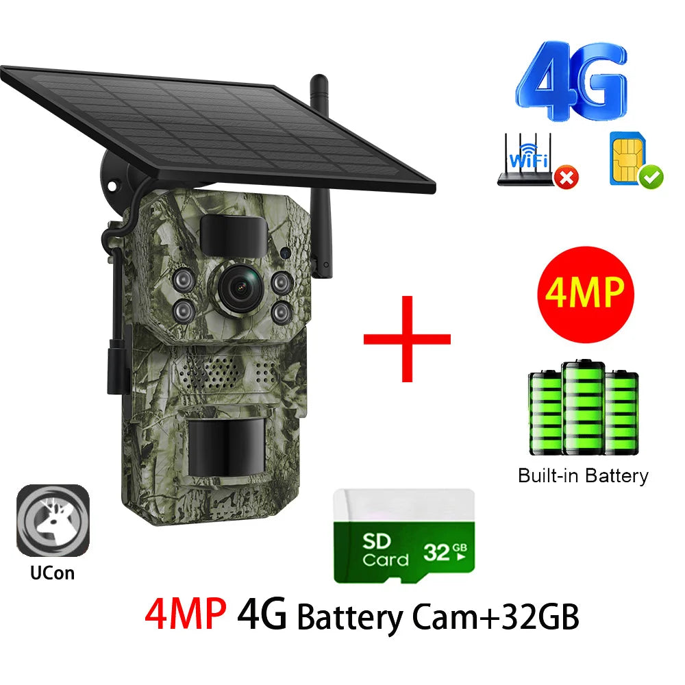 Cámara INQMEGA4G 2K 5MP con sensor de movimiento PIR, temporizador de disparo, visión nocturna, IP66, ideal para caza, senderismo, fauna silvestre, con batería y carga solar.