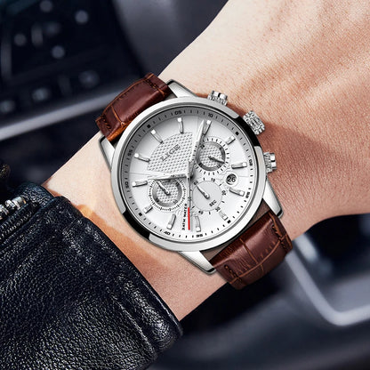 LIGE 2024 Reloj de lujo para hombre, reloj de cuarzo informal de negocios, reloj de pulsera de cuero a la moda para hombre, reloj impermeable para hombre