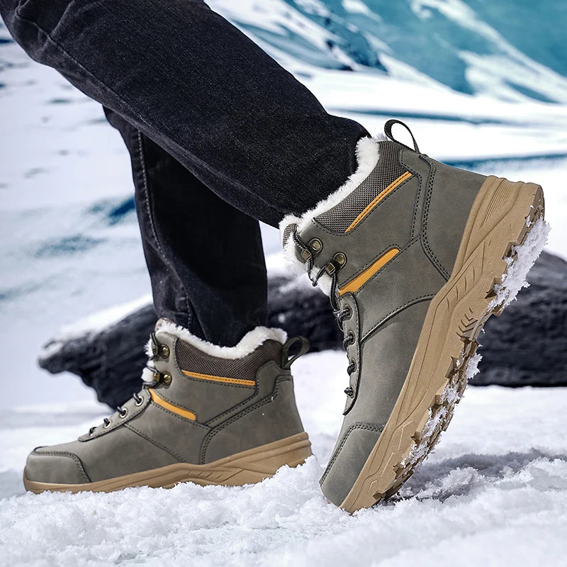 Botas de nieve para hombre, informales, de invierno, con plataforma, antideslizantes, cálidas, de piel, para combate, senderismo, motociclismo, exteriores
