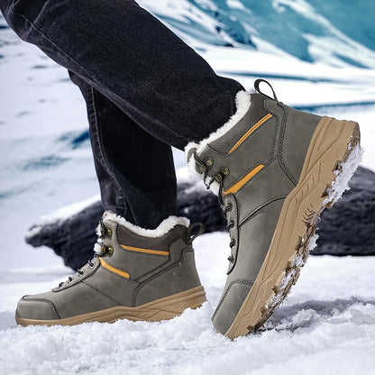 Botas de nieve para hombre, informales, de invierno, con plataforma, antideslizantes, cálidas, de piel, para combate, senderismo, motociclismo, exteriores