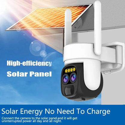 Cámara IP de vigilancia CCTV con zoom PTZ 10X, 10MP, 5K, WiFi, doble lente, audio, seguimiento automático por IA, zoom óptico 10X, 10MP, WiFi y alimentación solar.