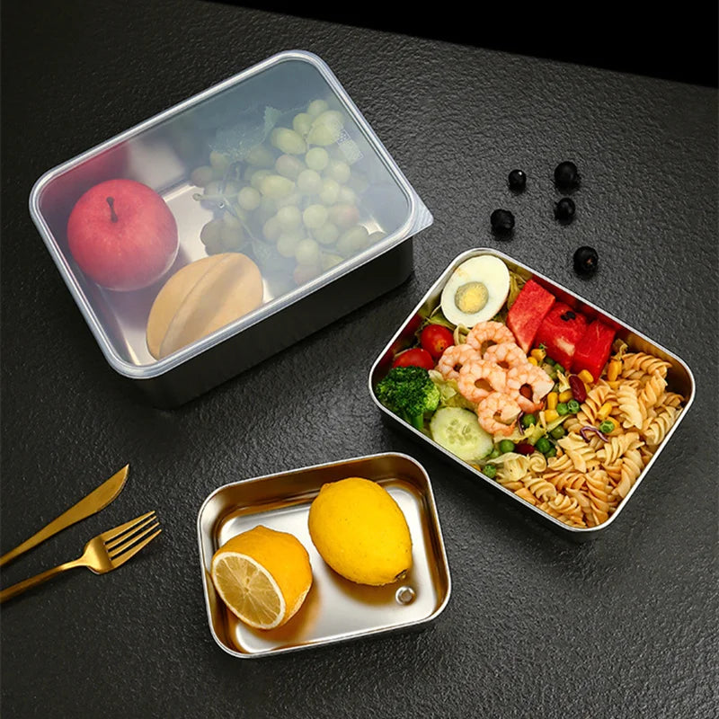 Bandeja de acero inoxidable 304 para conservar alimentos frescos con tapa, ideal para el refrigerador, para sellar frutas, para comidas, para cocina, bento.