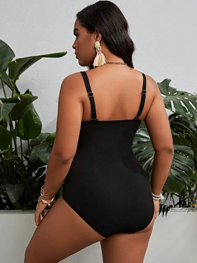 2025 Sexy Black Strapped Plus Size Swimwear Women Push Up Large Big One Piece Swimsuit Curvy Brazilian Beach Chubby Bathing Suit