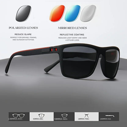 Gafas de sol polarizadas con montura cuadrada, bisagras de resorte de alta calidad, lentes con revestimiento multicolor para vacaciones, conducción, pesca y protección UV.