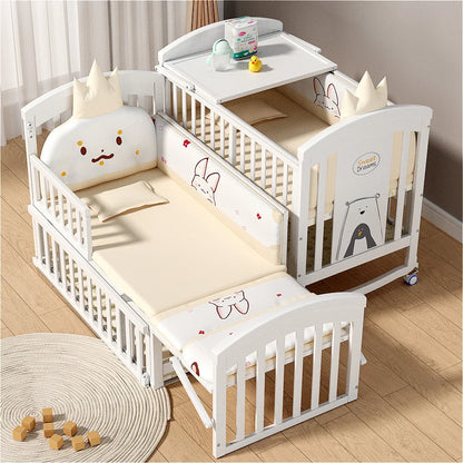 Cama blanca para niñas al por mayor, muebles de dormitorio para bebés, cama multifuncional de madera para bebés con cambiador de pañales, cama para bebés