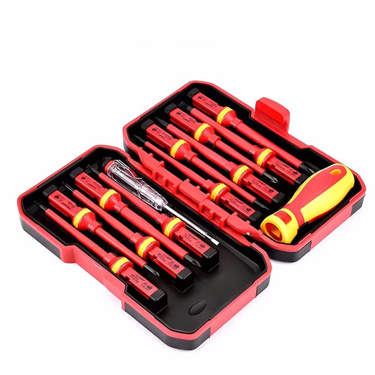 Kit de herramientas de reparación para electricistas, 13 destornilladores aislados intercambiables de 1000 V con puntas ranuradas magnéticas.