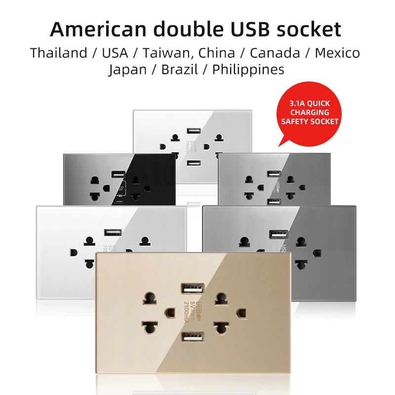 Adaptador de enchufe para electrodomésticos inteligentes Herepow Thailand, enchufe de pared USB doble estándar americano tipo C de 3,1 A con carga rápida.