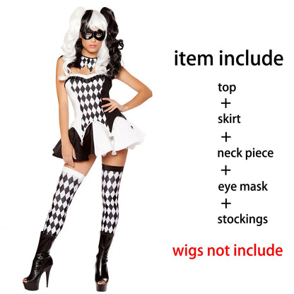Adult Women Sexy Harley Costume Halloween Movie Quinn Naughty Joker Clown Harleyquin Fantasia Cosplay Fancy Dress