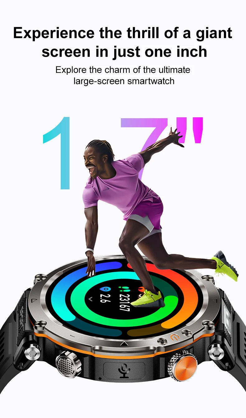 Reloj inteligente para hombre, nuevo, con batería de 600 mAh, control de la temperatura, el oxígeno en sangre, la salud, brújula, IP68, resistente al agua, linterna LED