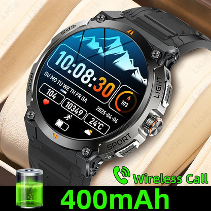 LIGE - Nuevo reloj inteligente con GPS para hombre, llamadas Bluetooth, batería grande de 400 mAh, pantalla AMOLED de 1,43 pulgadas, voz IA, IP68, resistente al agua