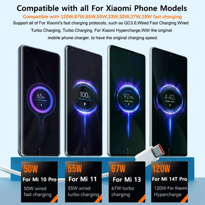 Cable de carga rápida turbo original Xiaomi 6A 120W 67W USB tipo C para Mi 15 14T Ultra Redmi Note 14 13 Pro Plus K80 Poco F5