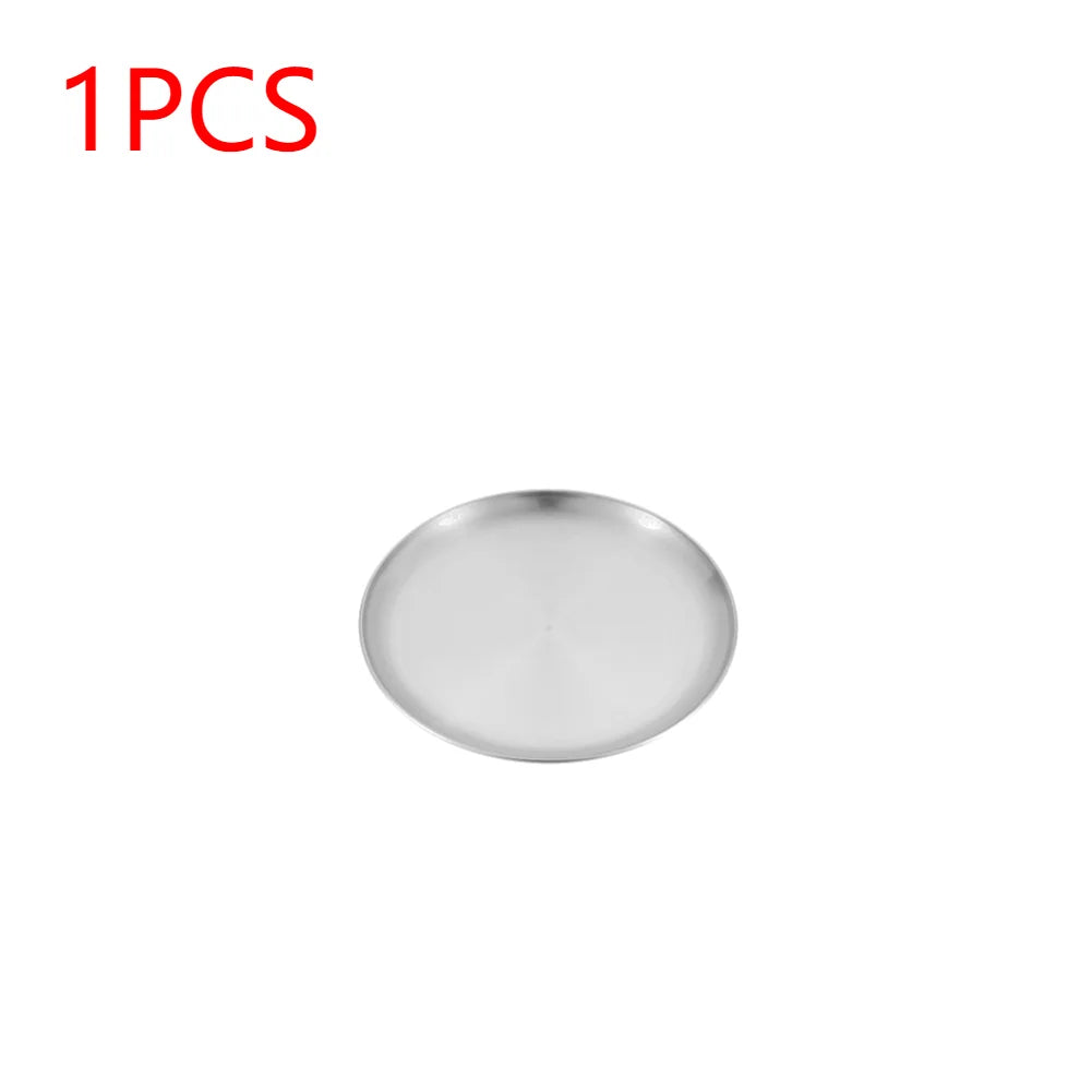 Plato de camping de acero inoxidable, vajilla, contenedor de alimentos, plato de picnic, utensilios de cocina, equipo de camping para senderismo, suministros de camping, nueva base