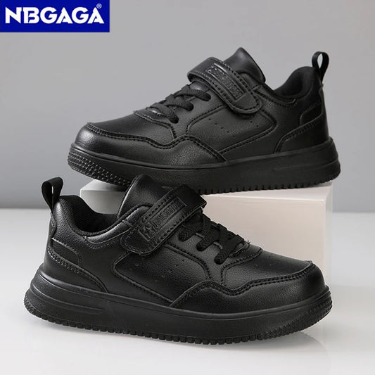 Zapatillas deportivas para niños, zapatos casuales para niños, zapatos planos de cuero negro para caminar para estudiantes, calzado deportivo ligero antideslizante para niñas, calzado de tenis