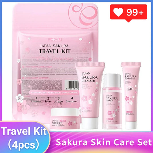 Sakura Skin Care Set Limpiador facial, suero, tónico, protector solar, crema facial Belleza cuidado de la piel Para mujeres Regalos Rutina Kit de viaje