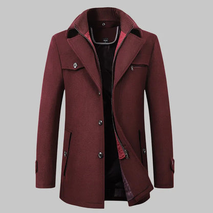 2025 High quality men's wool coat medium length double collar winter plus cotton thickened wool coat men's coat