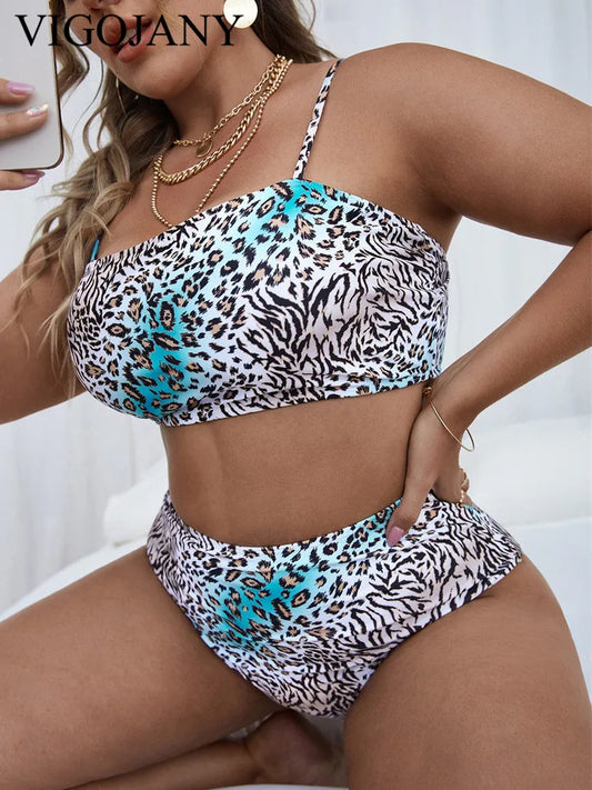 VigoJany 2025 Bikini de cintura alta con estampado de talla grande para mujer, traje de baño push up con tirantes, traje de baño de playa sin espalda, ropa de verano