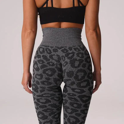 Pantalones de yoga de nueve puntos con estampado de leopardo y copos de nieve, leggings para mujer, pantalones deportivos de cintura sin costuras con estampado animal, ropa de mujer
