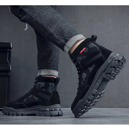 Botas altas para hombre, suela plana, ligeras, para senderismo, exteriores, negras, para correr, tenis, caminar, motocicleta