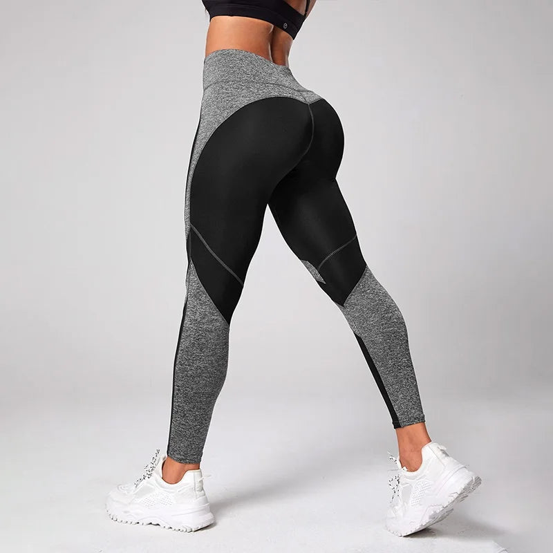 Leggings de yoga de cintura alta con bloques de color para mujer, leggings de entrenamiento con control de abdomen para mujer
