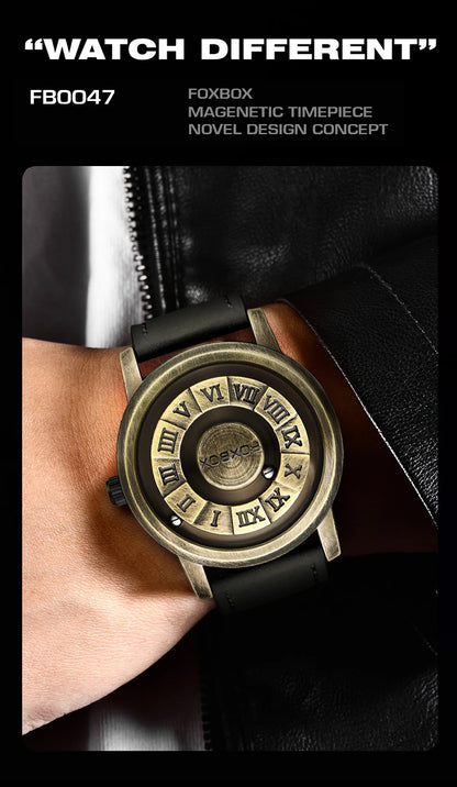 Reloj de cuarzo para hombre FOXBOX, moda, personalidad, creativo, con bola de hierro giratoria, puntero magnético, resistente al agua, para hombre, regalo + caja.