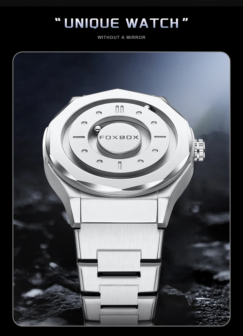 FOXBOX Reloj de negocios de lujo para hombre, resistente al agua hasta 30 m, diseño personalizado, correa de acero inoxidable, reloj de cuarzo para hombre, regalo de moda