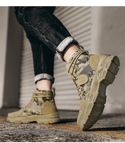 Botas militares para hombre y mujer, camuflaje, caqui, negro, caña alta, antideslizantes, tácticas, para mecánico, trabajo, escalada, zapatillas deportivas.