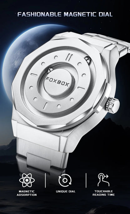 FOXBOX Reloj de negocios de lujo para hombre, resistente al agua hasta 30 m, diseño personalizado, correa de acero inoxidable, reloj de cuarzo para hombre, regalo de moda